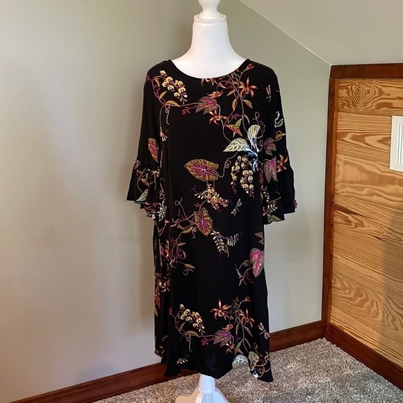 H&M Black Floral Ruffle Sleeve Dress 10 - Picture 1 of 10